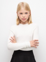 Вязаная водолазка в рубчик для девочек (белый, 164) Sela  фото, kupilegko.ru